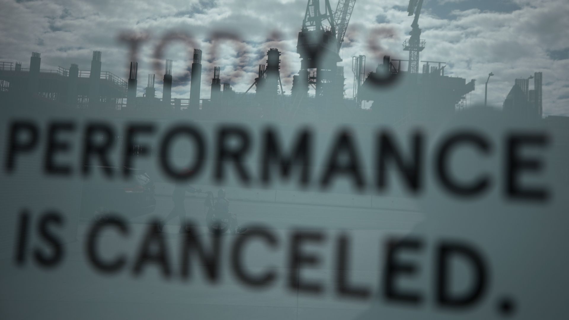 A sign reads 'Today's Performance Is Canceled' at the shuttered Walt Disney Concert Hall