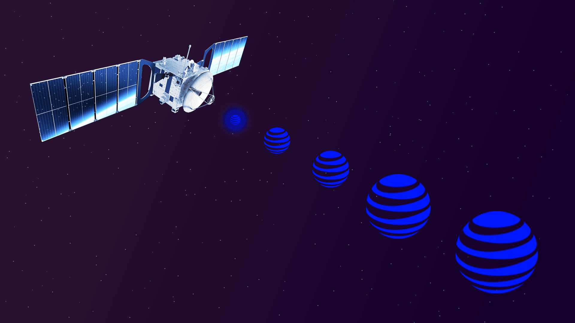 Axios gif showing a satellite in the sky emitting pulses shaped like the AT&T symbol