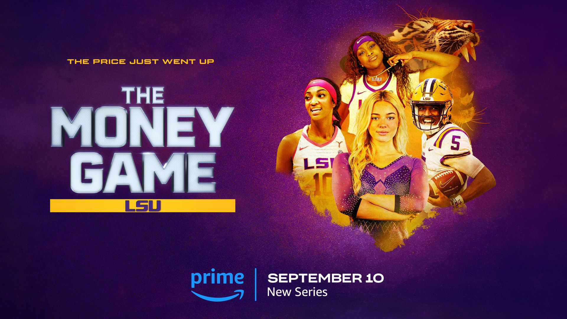 Image shows "The Money Game" with LSU athletes Livvy Dunne, Angel Reese, Flau’jae Johnson and Jayden Daniels