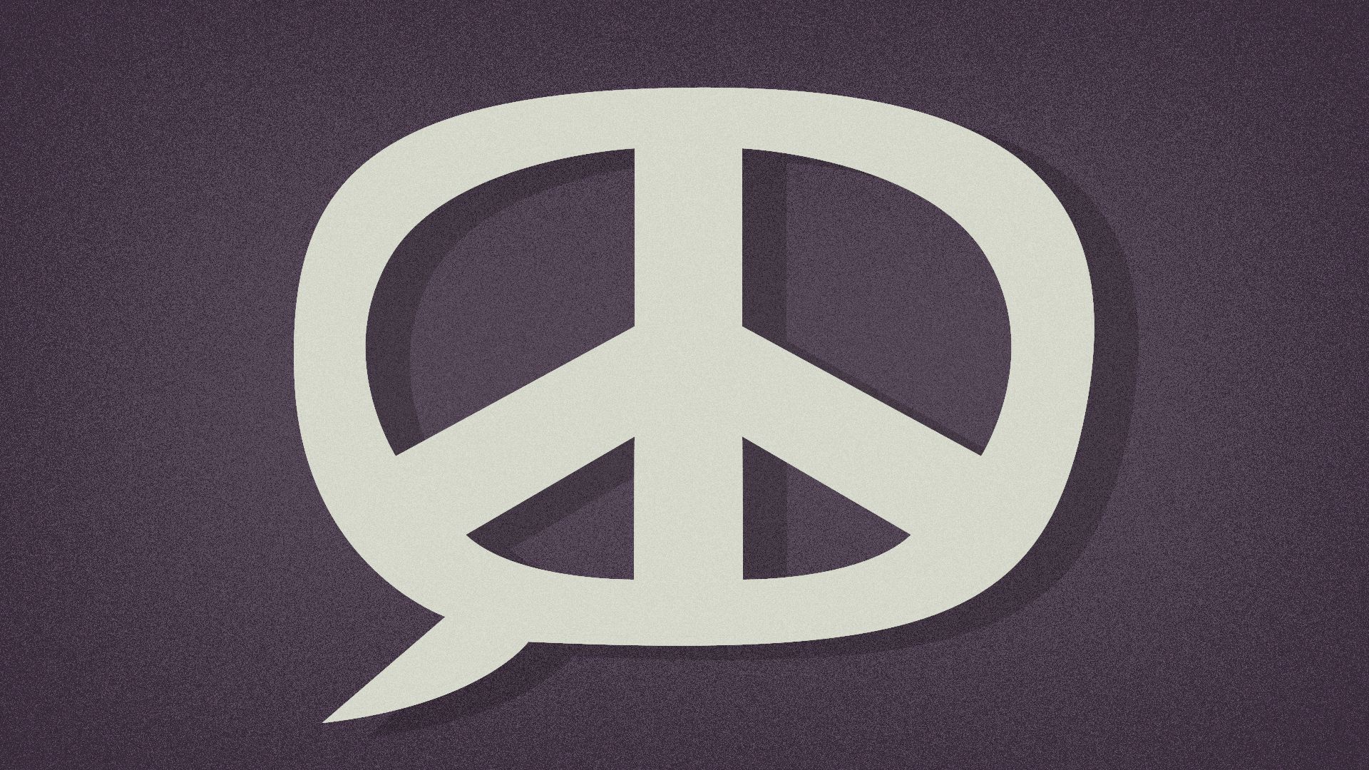 Illustration of a speech bubble with cutouts to look like a peace sign.