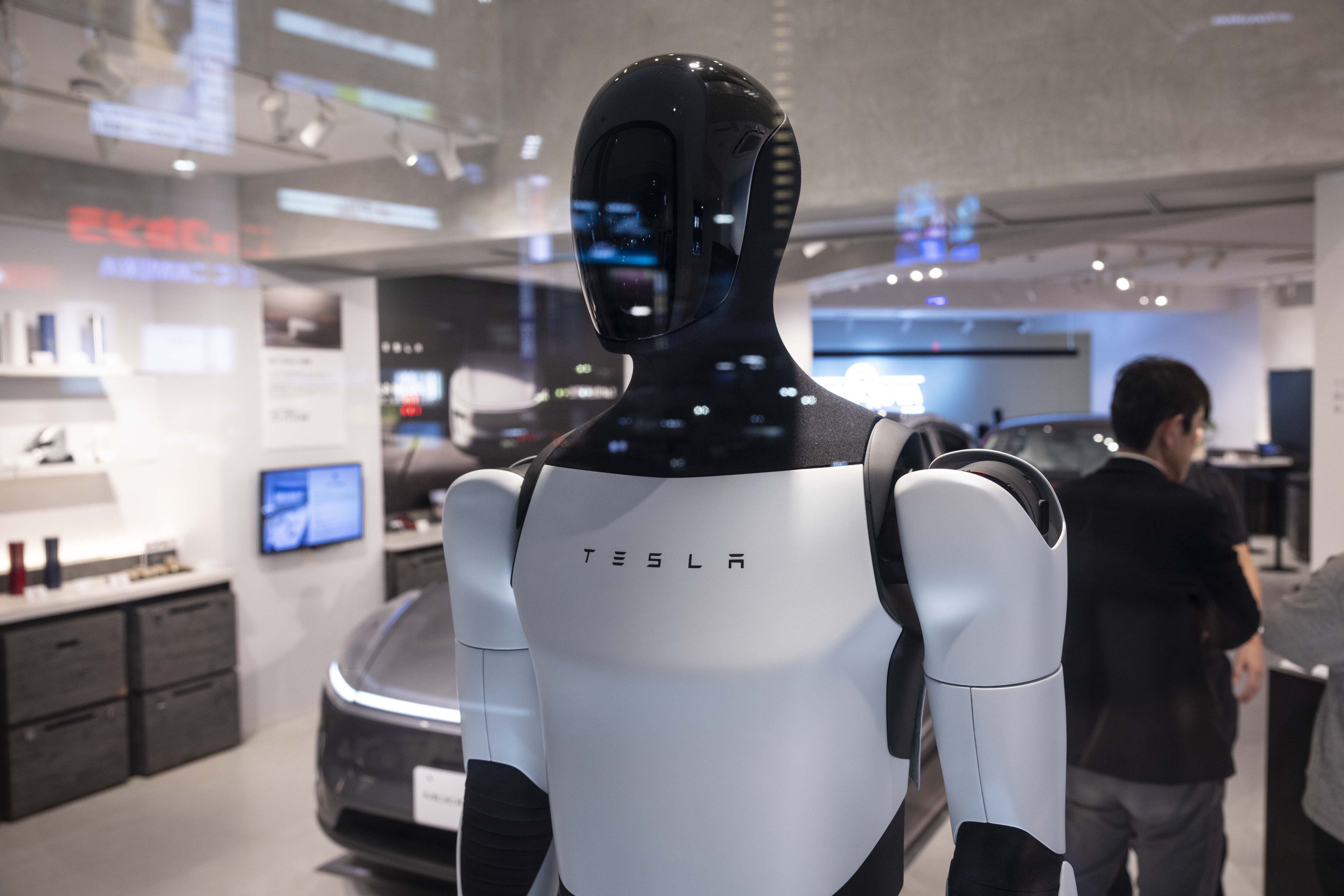 A model of Tesla's Optimus robot on display in Japan.