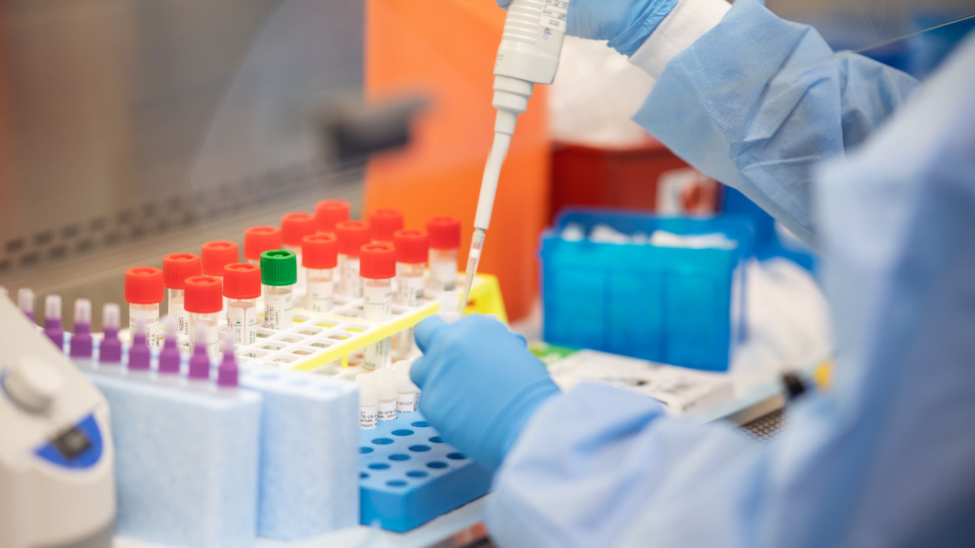 A lab technician testing for Covid-19 in Lake Success, New York