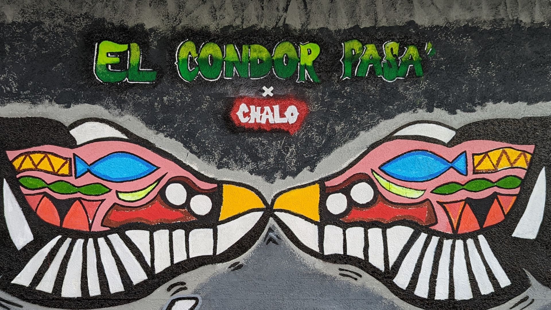 A painting of two birds touching noses. 