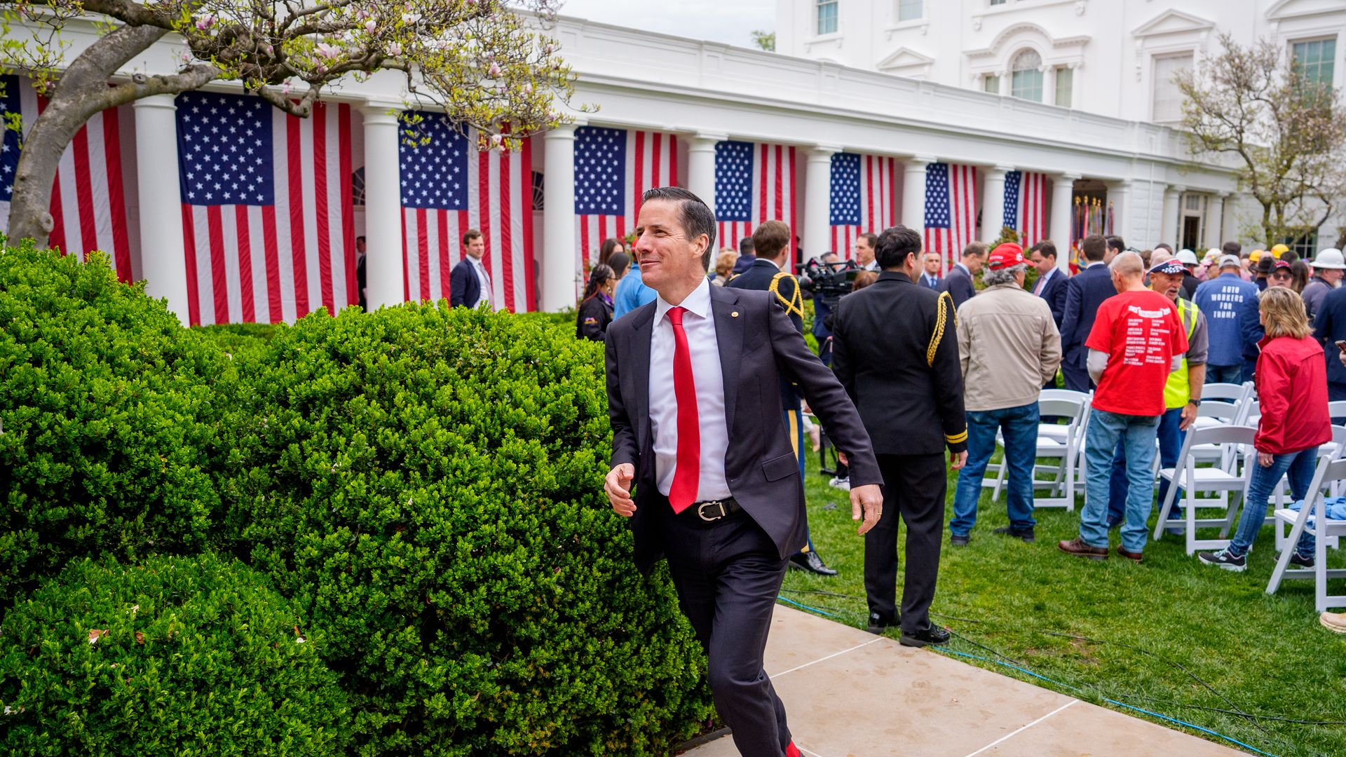 Sen. Moreno in a jaunty walk in the White House Rose Garden