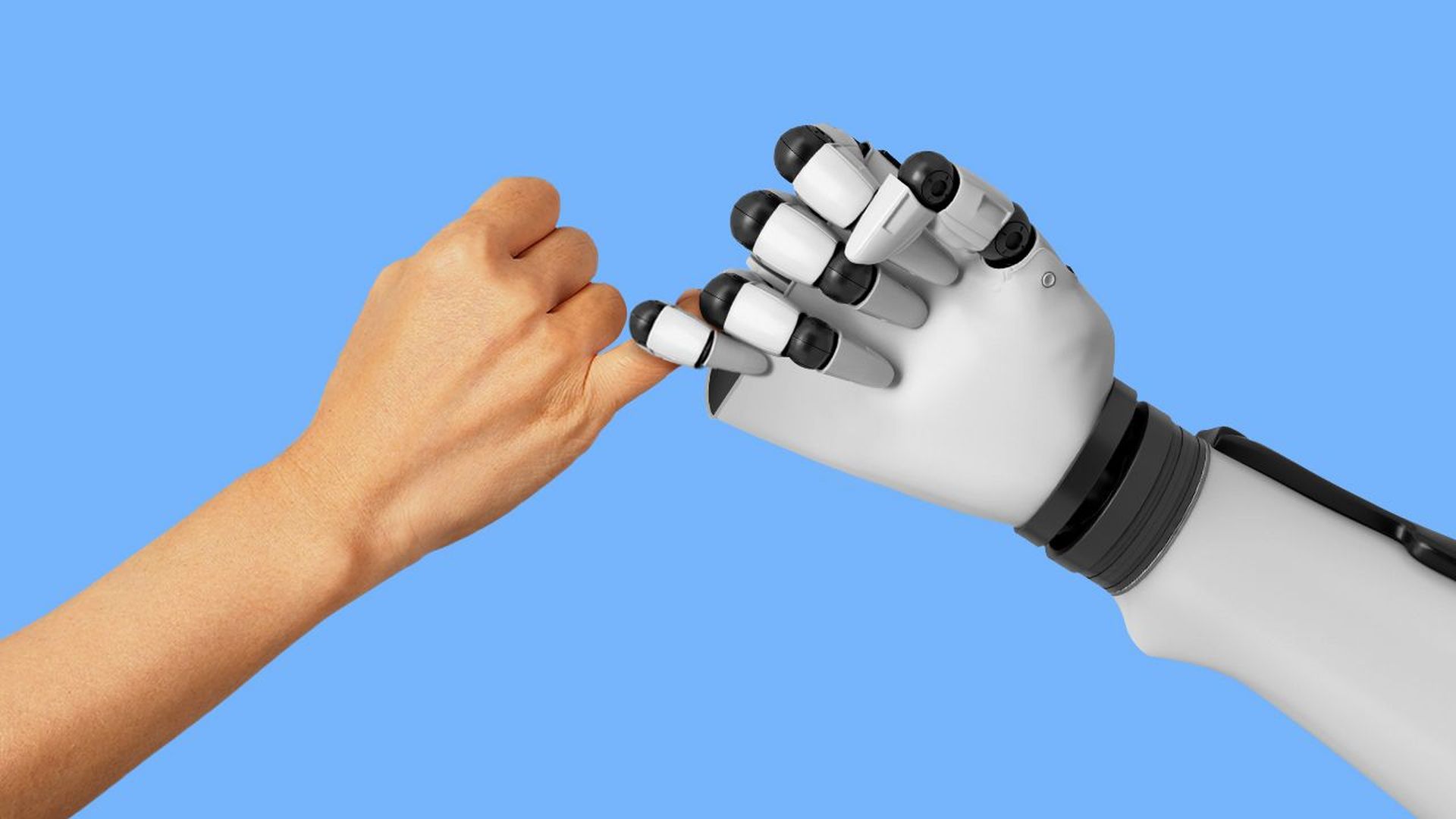 Illustration of a human and robot hand with pinky fingers interlaced in a pinky swear