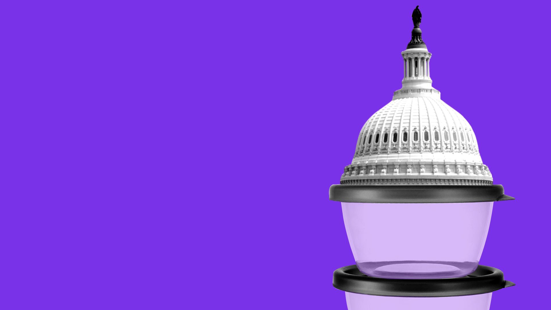 Illustration of the Capitol dome on top of tupperware containers.   