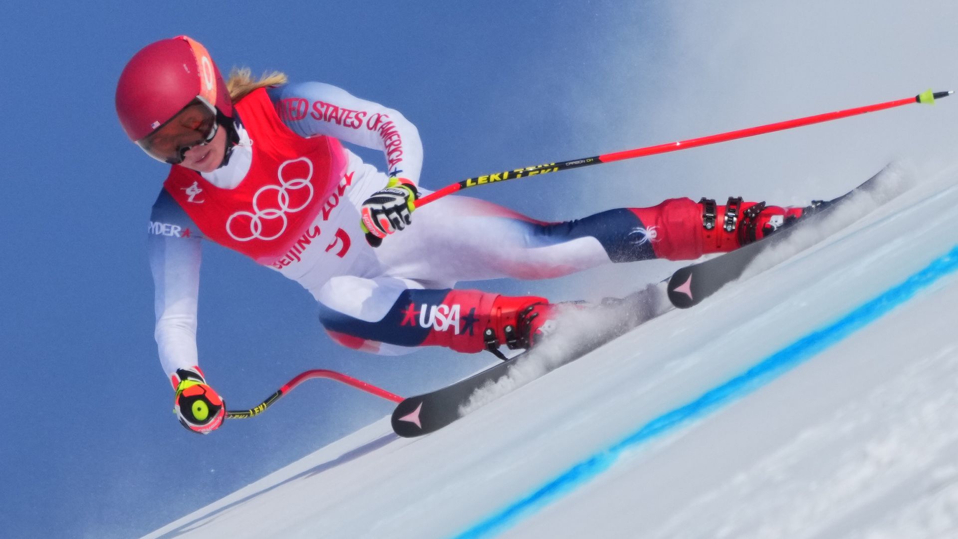 Mikaela Shiffrin of Team USA in action in the Olympic women's alpine combined downhill at the National Alpine Ski Center Yanqing, China, February 17. 