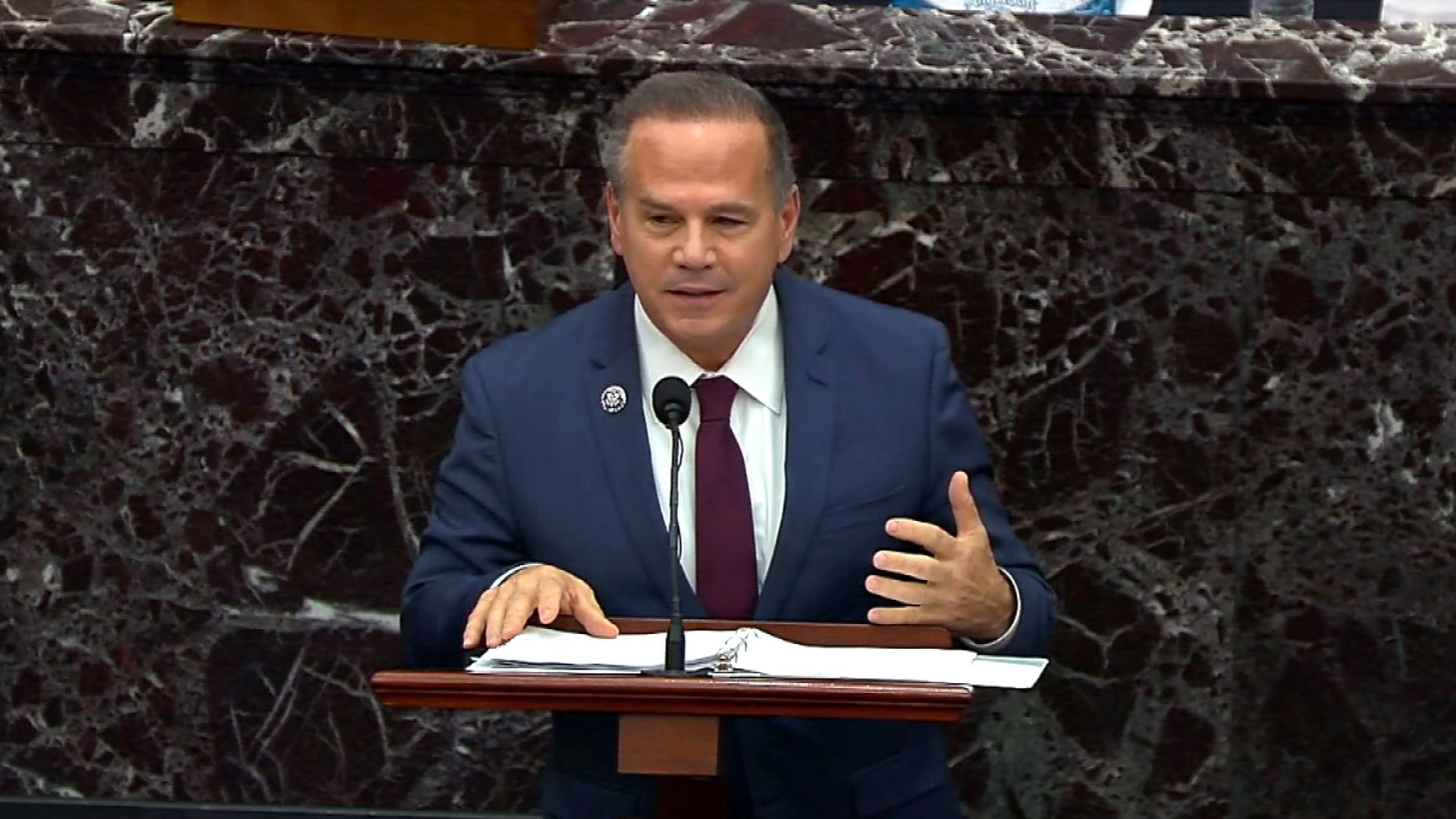 House Impeachment manager Rep. David Cicilline (D-RI) speaks on the fifth day of Trump's second impeachment trial at the U.S. Capitol on February 13