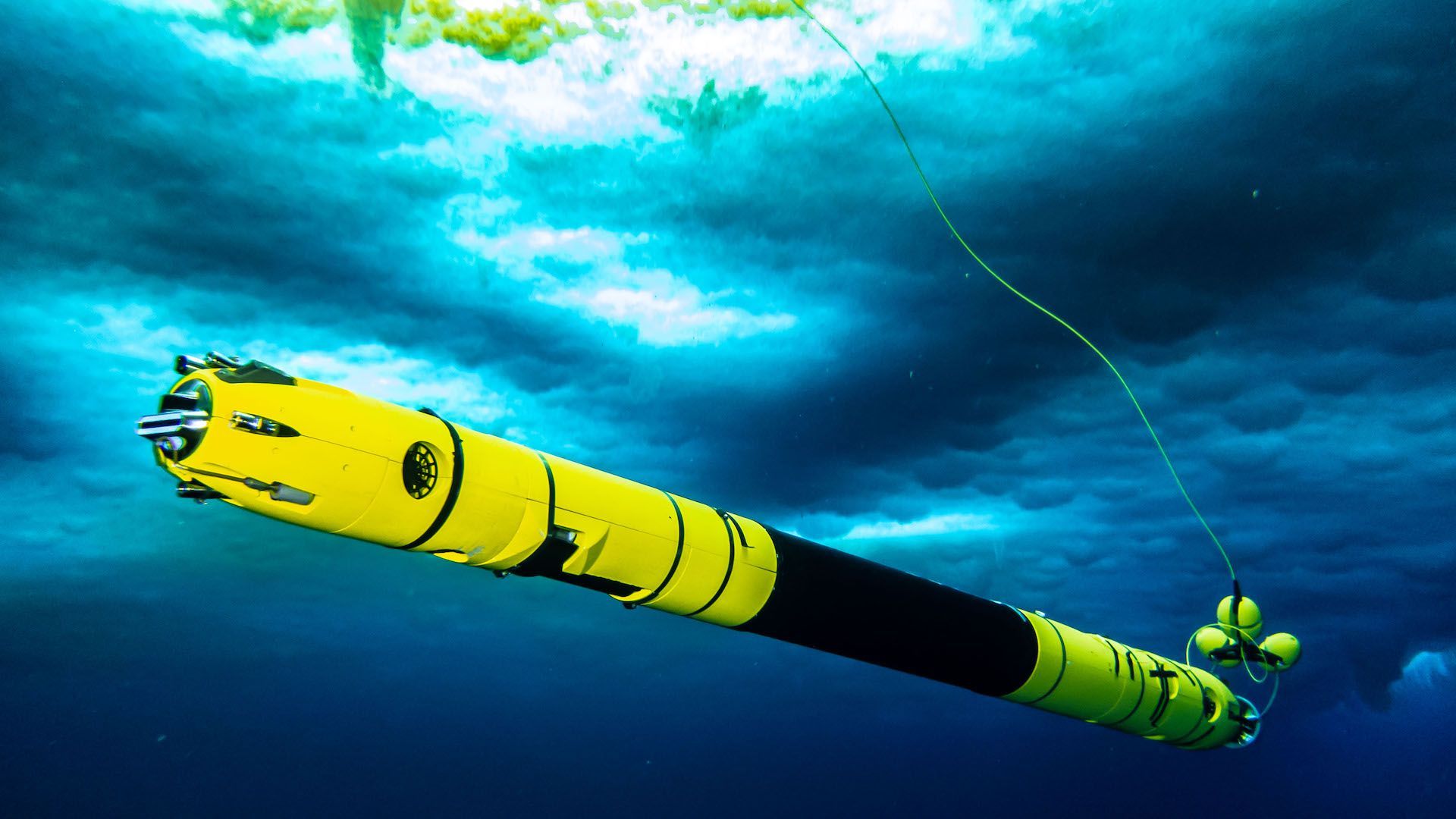 Image of Icefin under the sea ice near McMurdo Station captured in 2019. Photo: Rob Robbins, USAP Diver