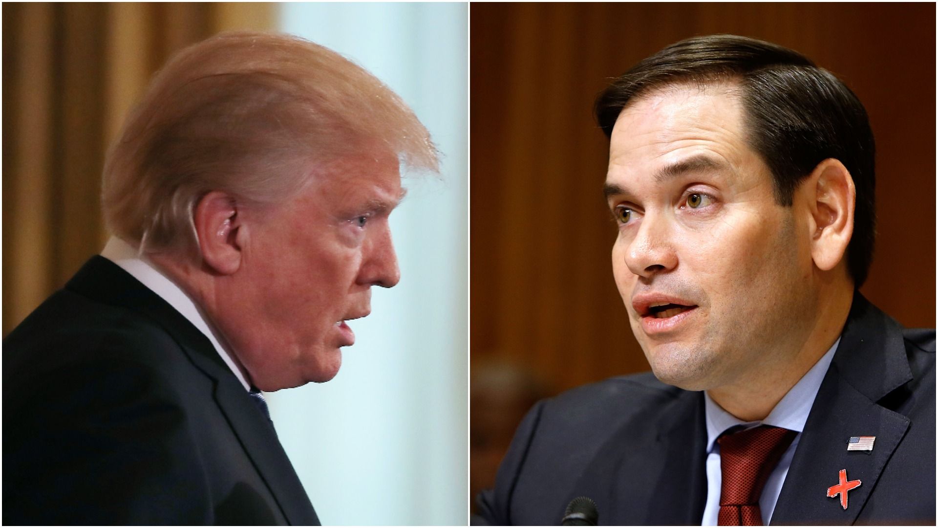 A split photo of Trump and Rubio, facing each other