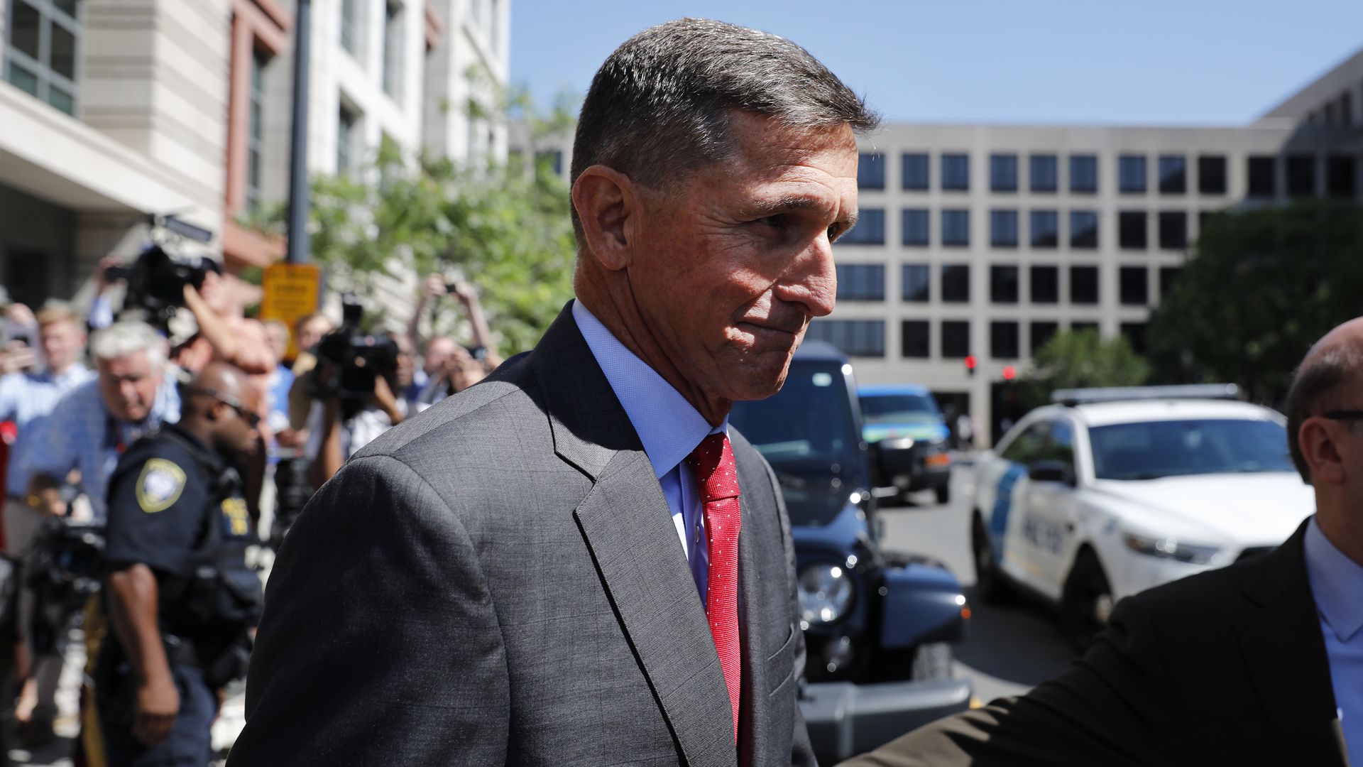 Michael Flynn walking outside for his pre sentencing