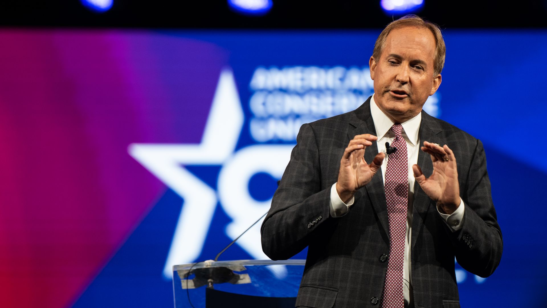  Texas Attorney General Ken Paxton speaks during the Conservative Political Action Conference CPAC held at the Hilton Anatole on July 11, 2021 in Dallas, Texas.