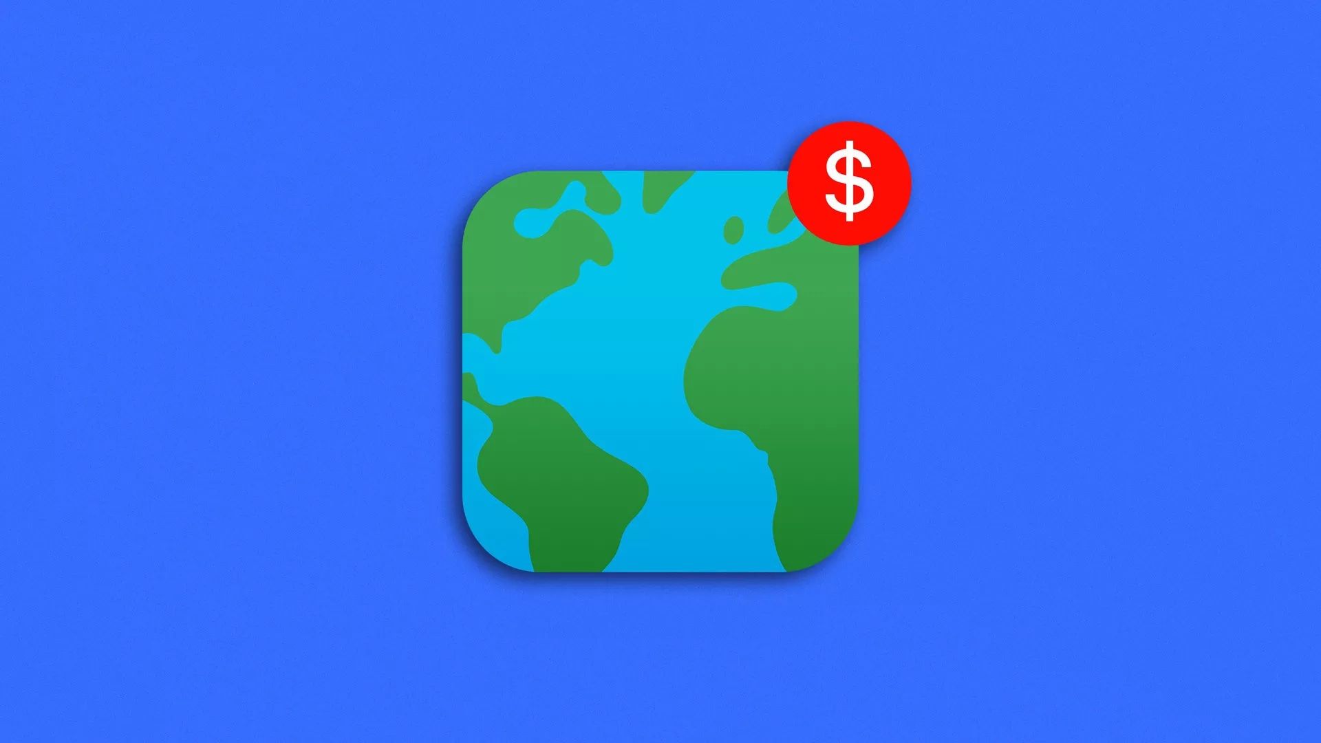 The world as an app with a money sign update icon