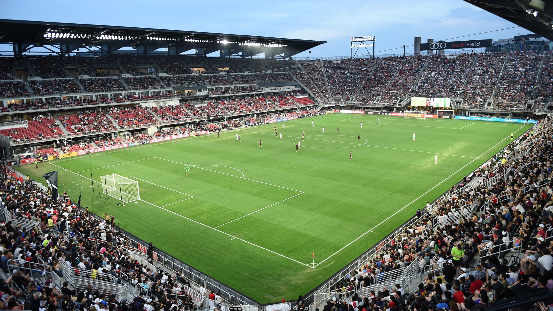A photo of a soccer match at Audi Field.