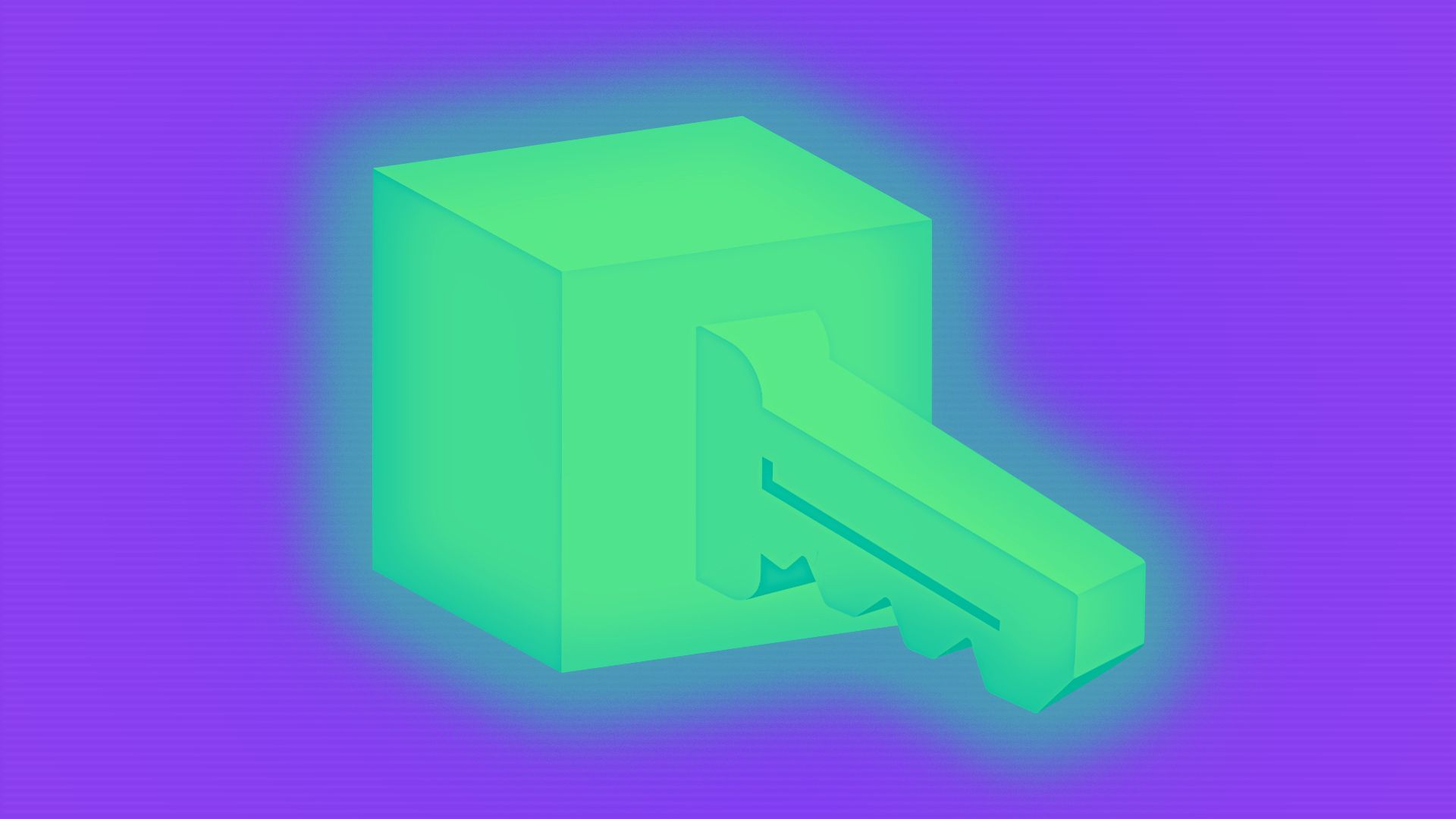 Illustration of a glowing key with the bow as a block shape. 