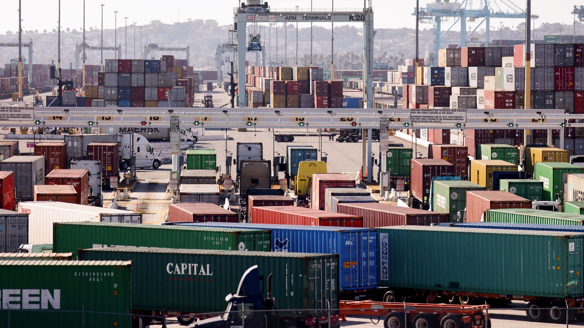 Trucks in a port