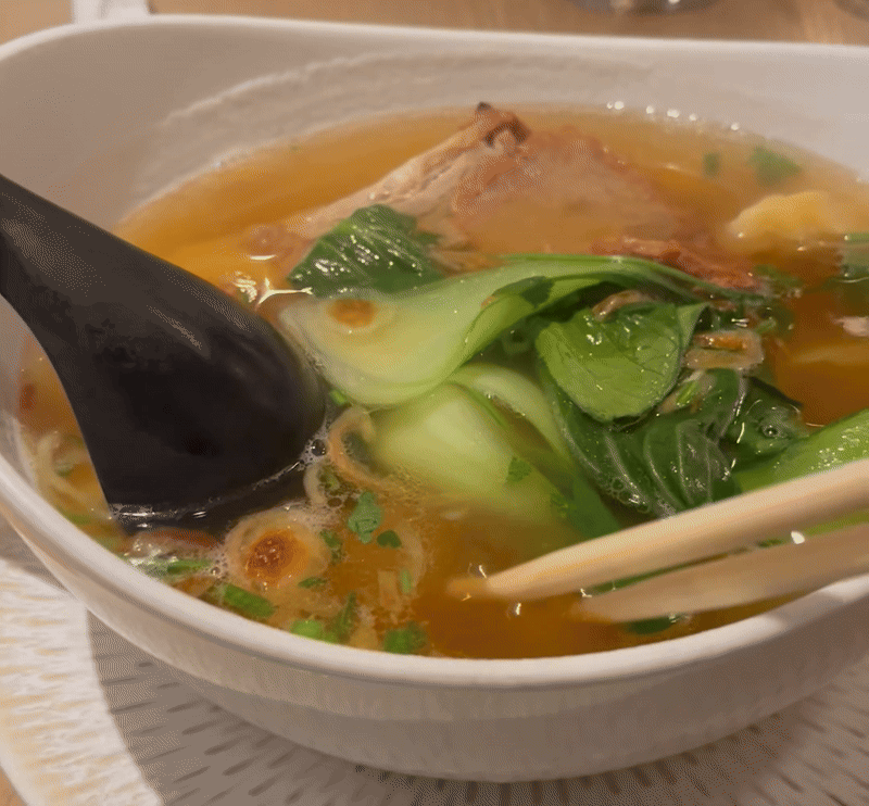 chopsticks going through wonton soup