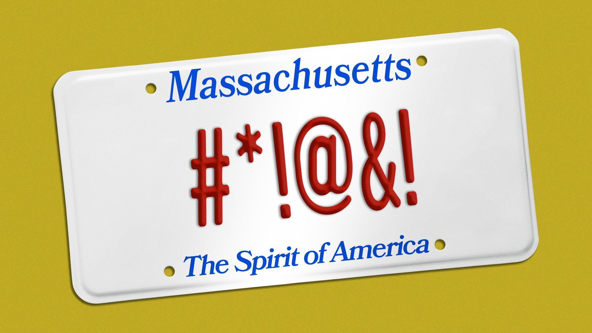 Illustration of a Massachusetts vanity license plate with symbols implying a swear word.