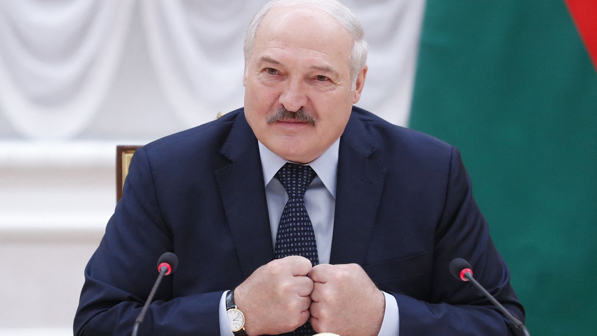 Belarusian President Alexander Lukashenko during a meeting in Minsk in May 2021.