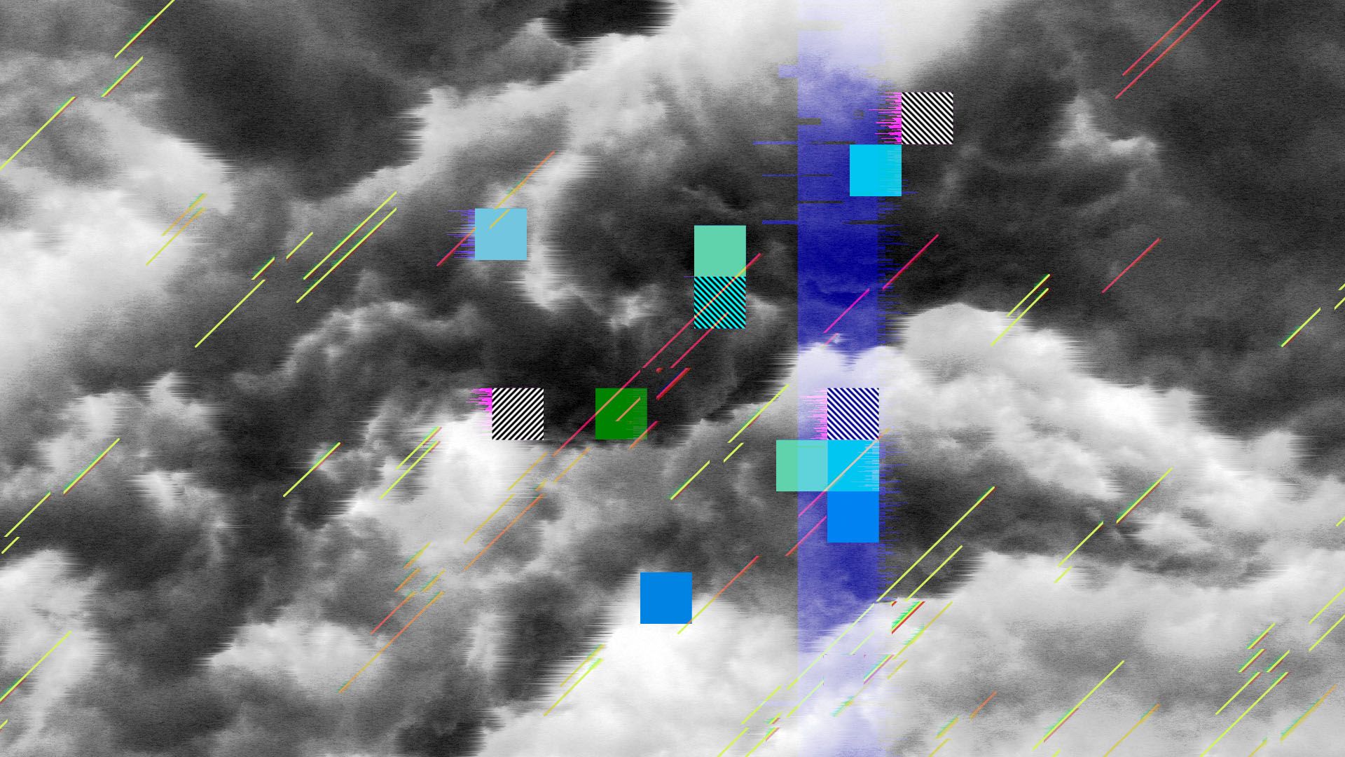 Illustration of a storm cloud interrupted by cubes and glitches