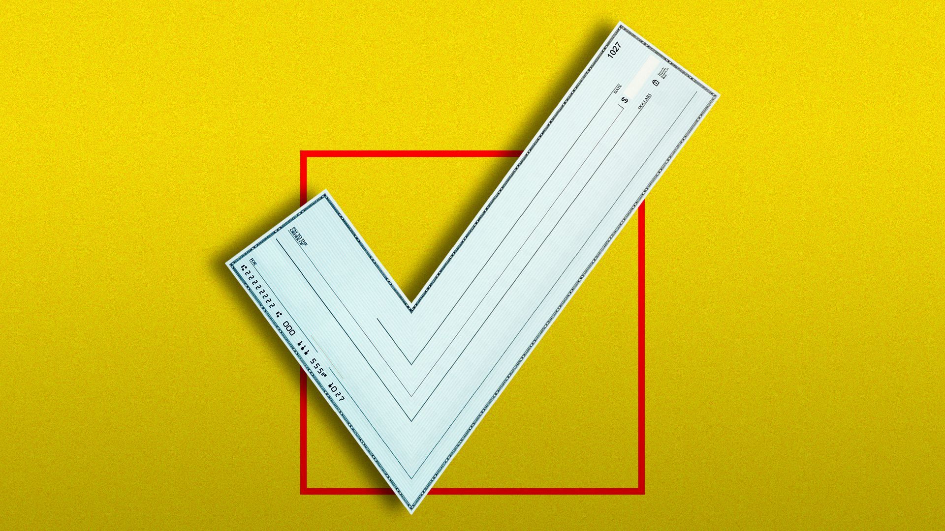 Illustration of a personal check in the shape of a checkmark in a box
