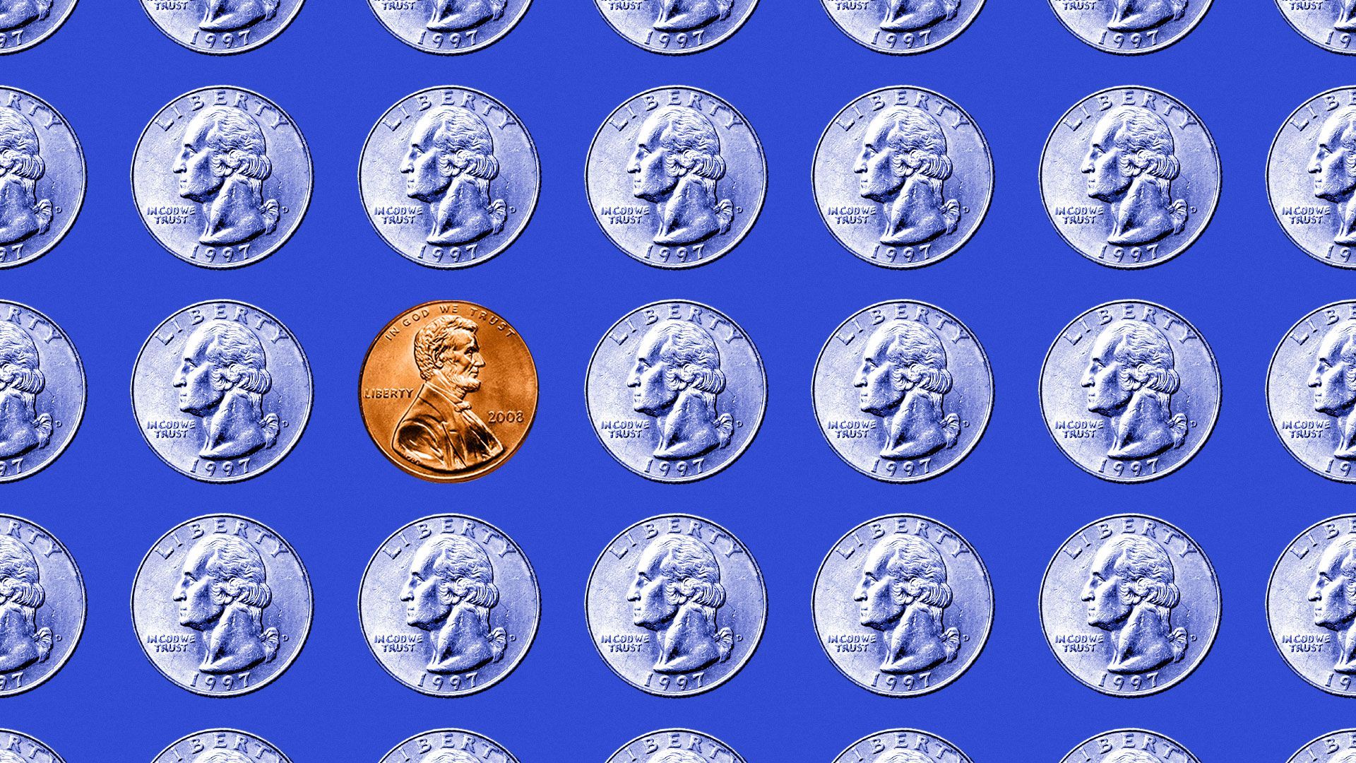 Illustration of quarter pattern with one penny