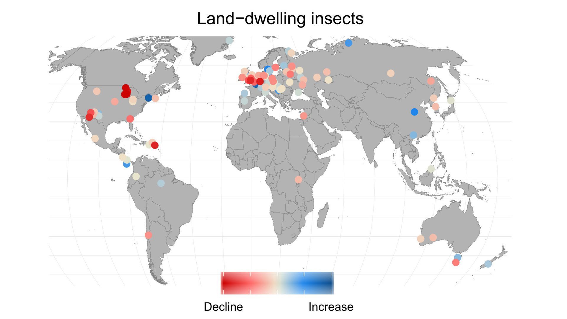 Map showing where land-dwelling insects may increase or decrease