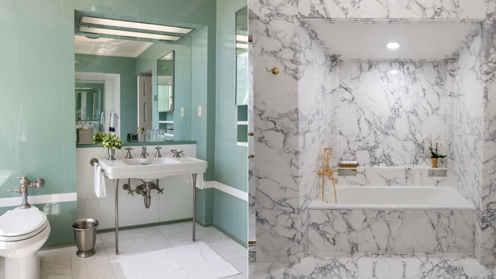 White House Lincoln Bathroom before and after President Trump's recent restorations. Photos: @realDonaldTrump via Truth Social


