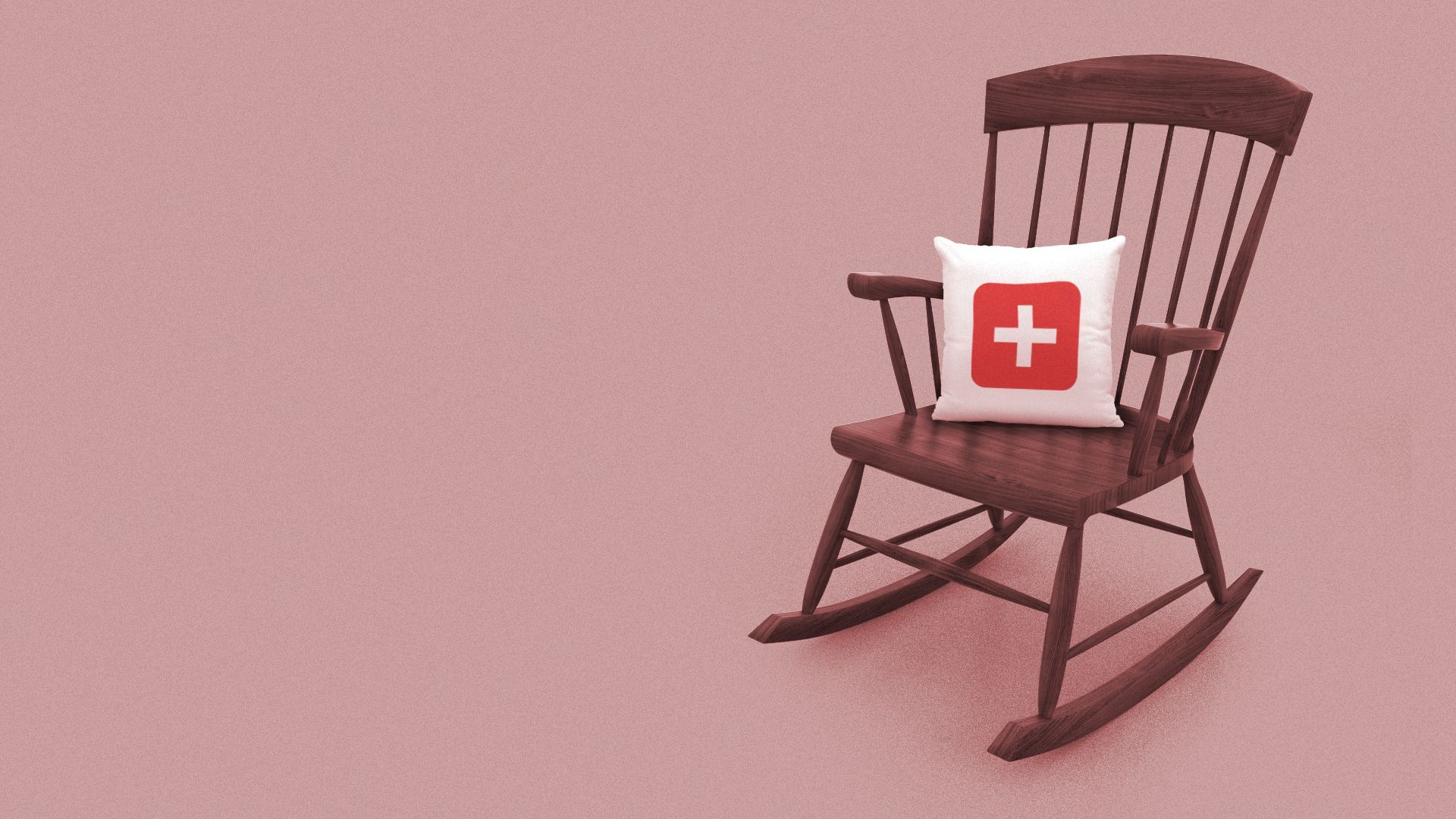 Illustration of a pillow with a health plus on a rocking chair.
