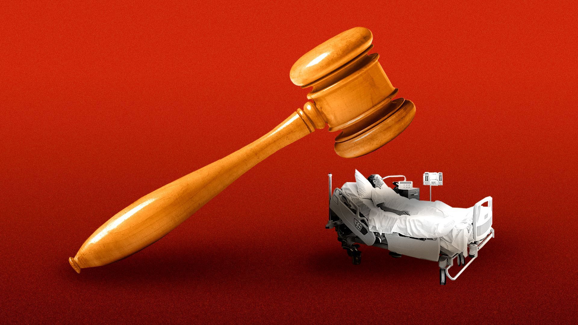 Gavel hitting patient in hospital bed