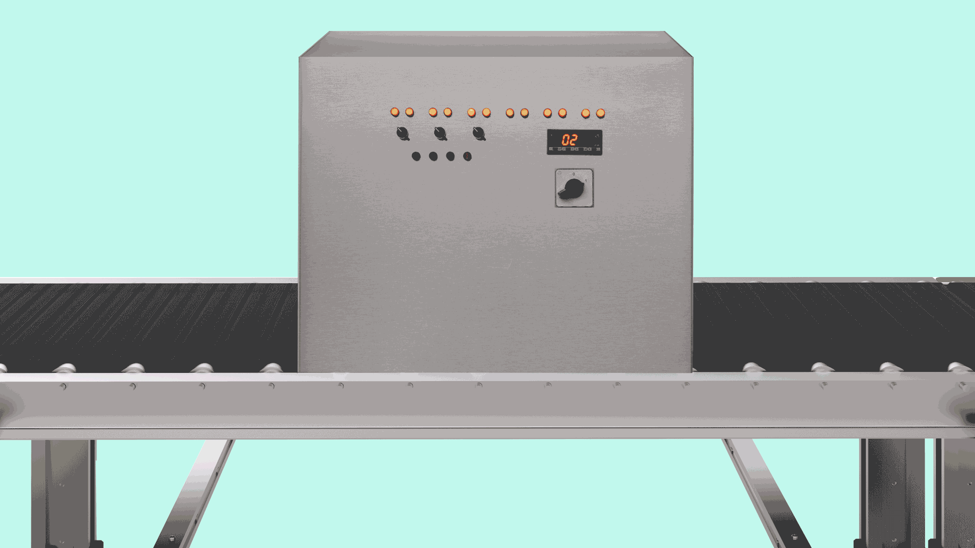 Animated gif of a conveyer belt with packages running through it