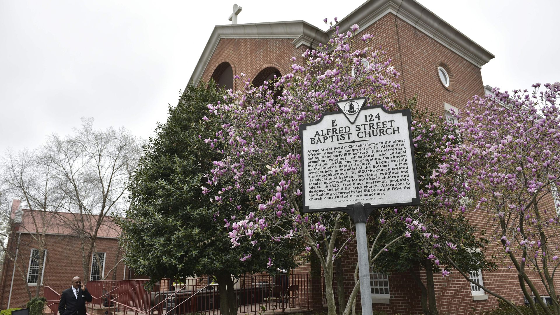 A general view shows the Alfred Street Baptist Church where US President Barack Obama and family are attending Easter Service on March 27, 2016 in Alexandria, Virginia.