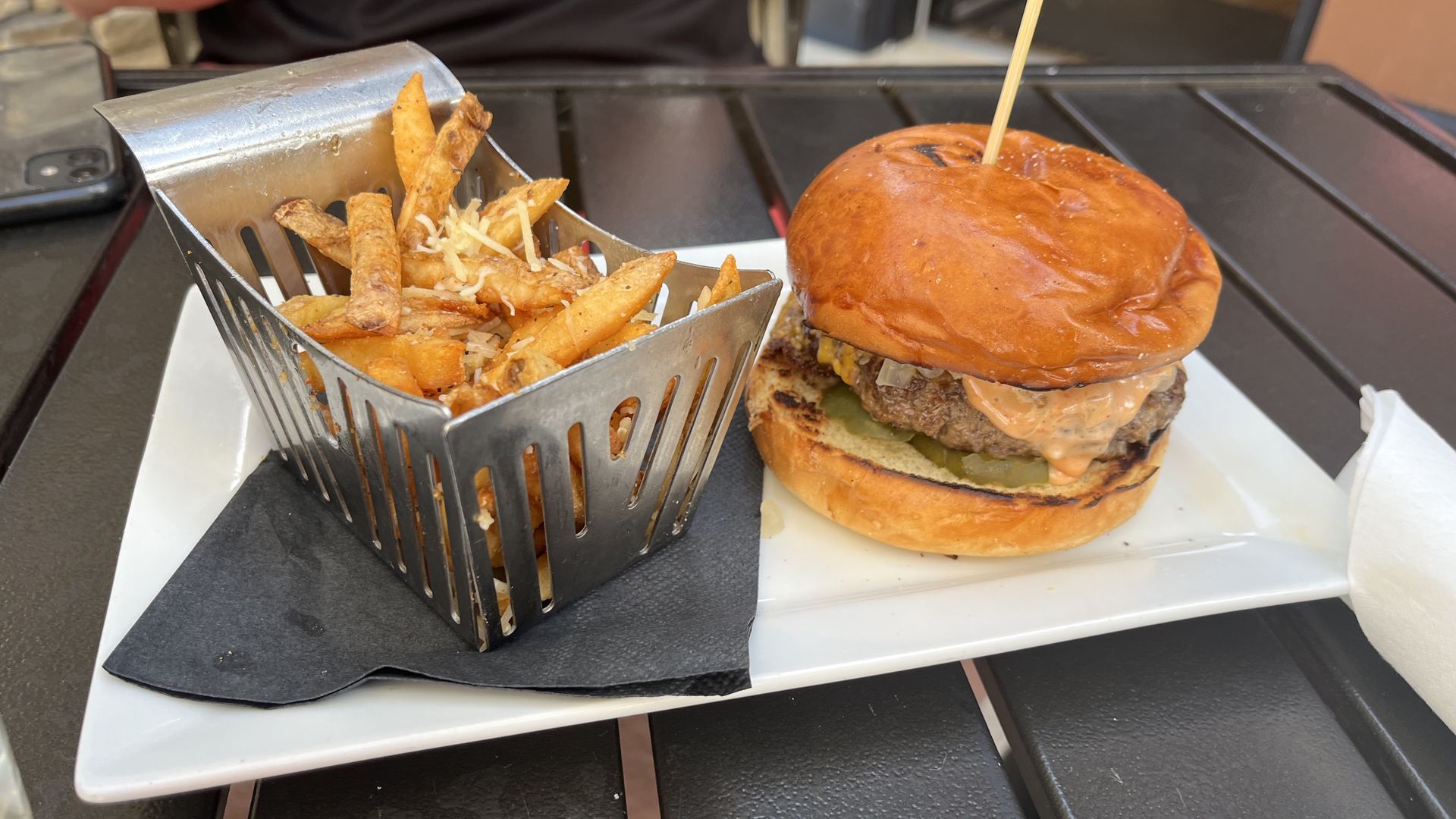 A burger and fries
