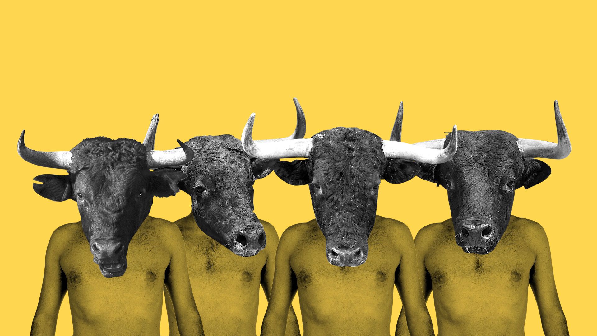 Four minotaurs posing in a background