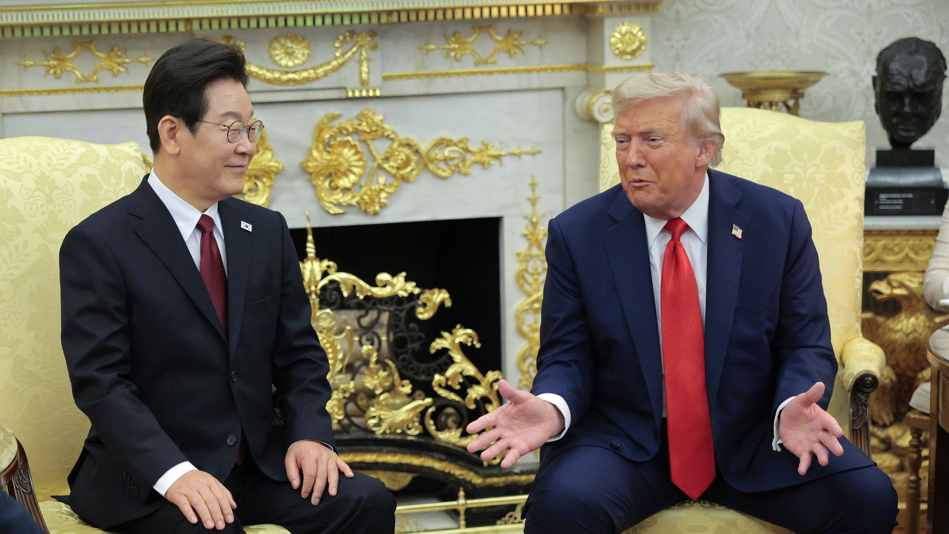 President Trump meets with South Korean President Lee Jae Myung in the White House on Monday.