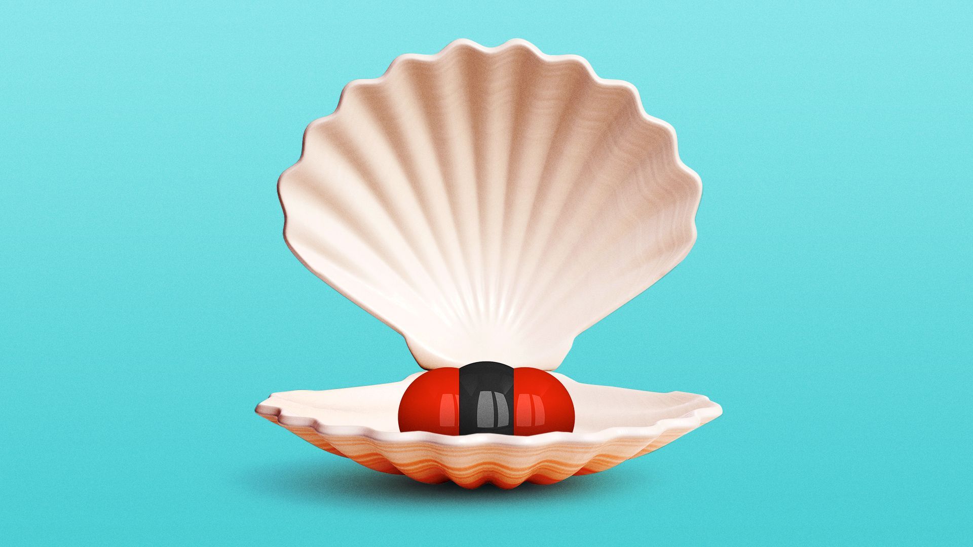 Illustration of an open clamshell with a carbon dioxide molecule inside instead of a pearl.  