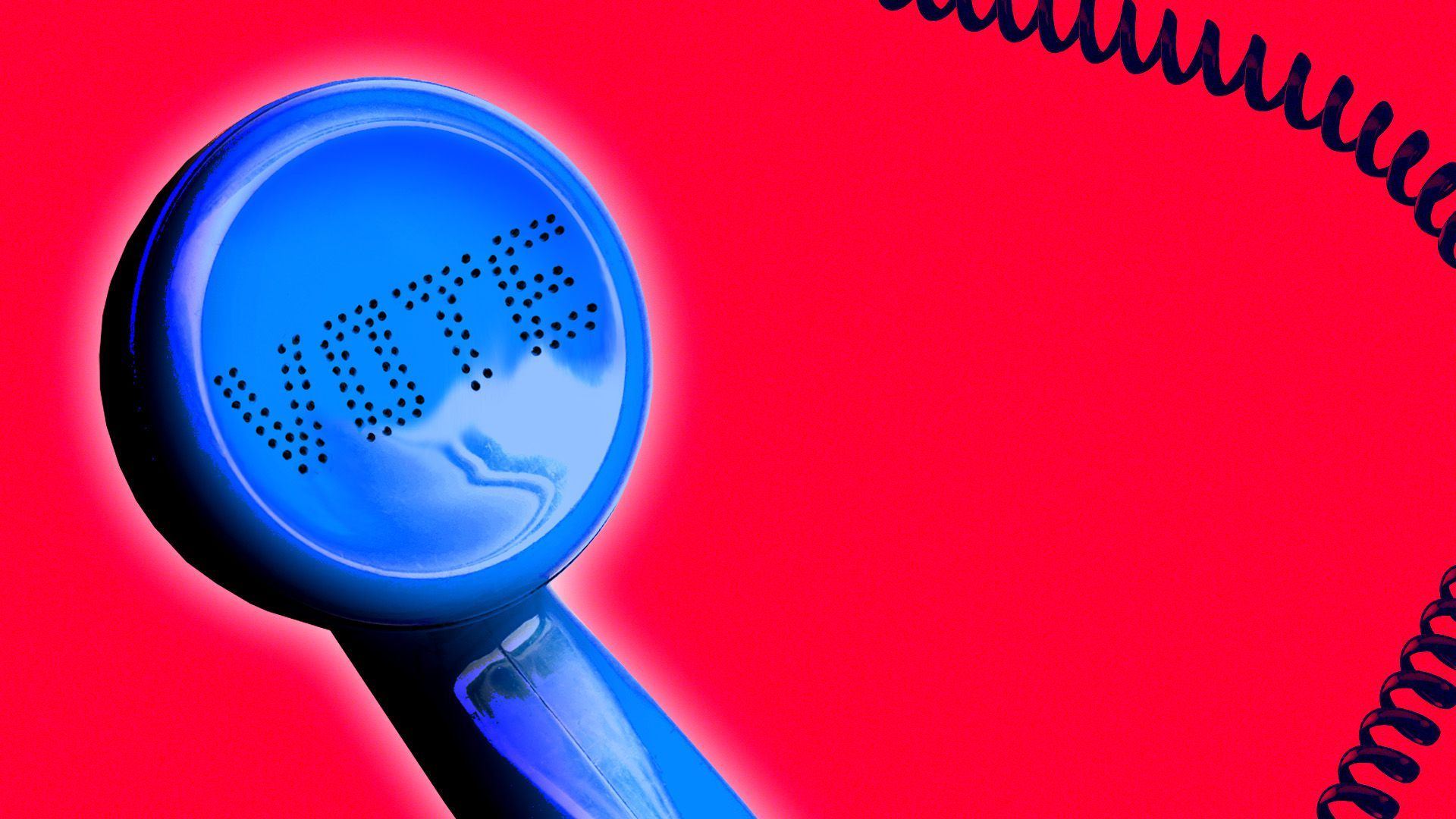 Illustration of an older style telephone receiver with holes forming the word "VOTE"