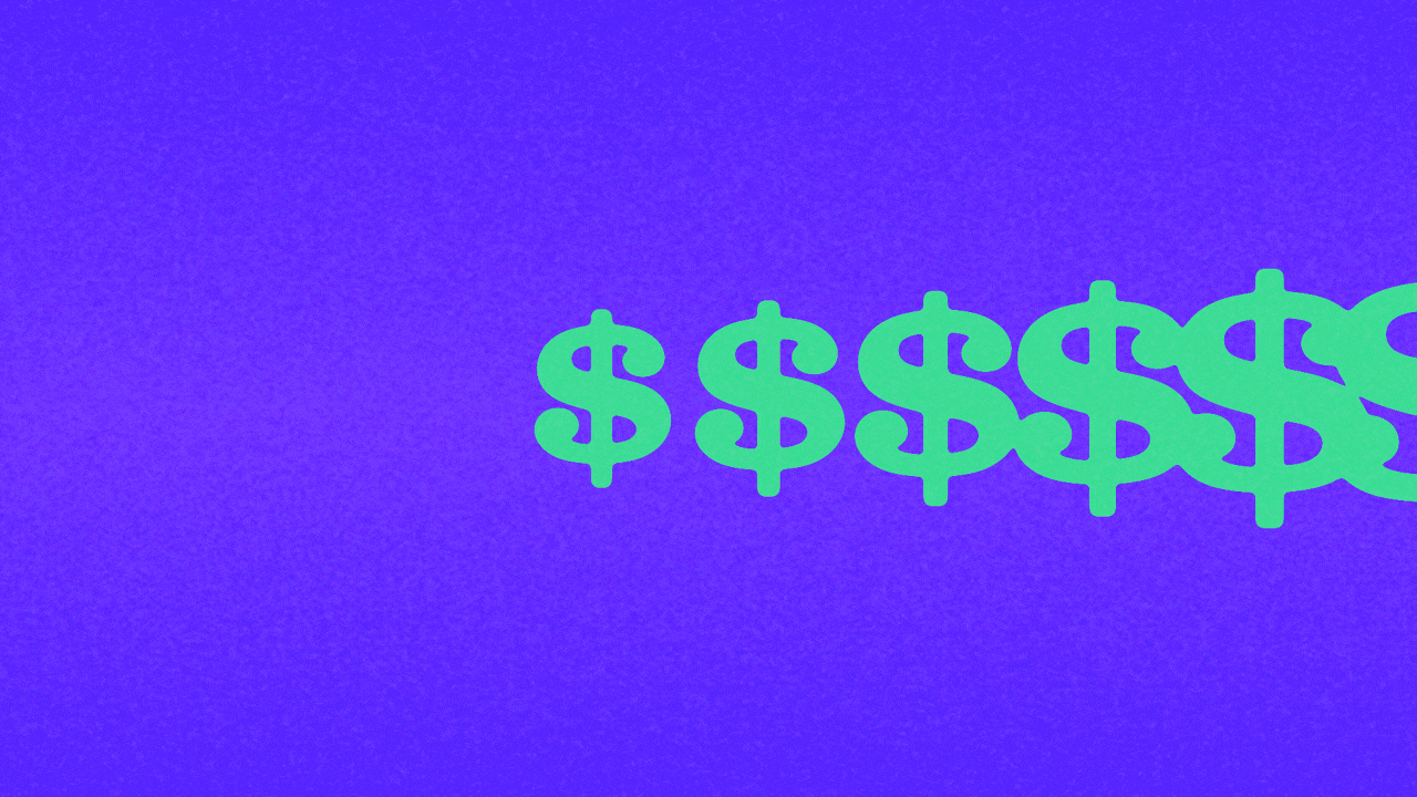 Animated illustration of a sparkle icon that opens its mouth and eats a row of dollar signs.