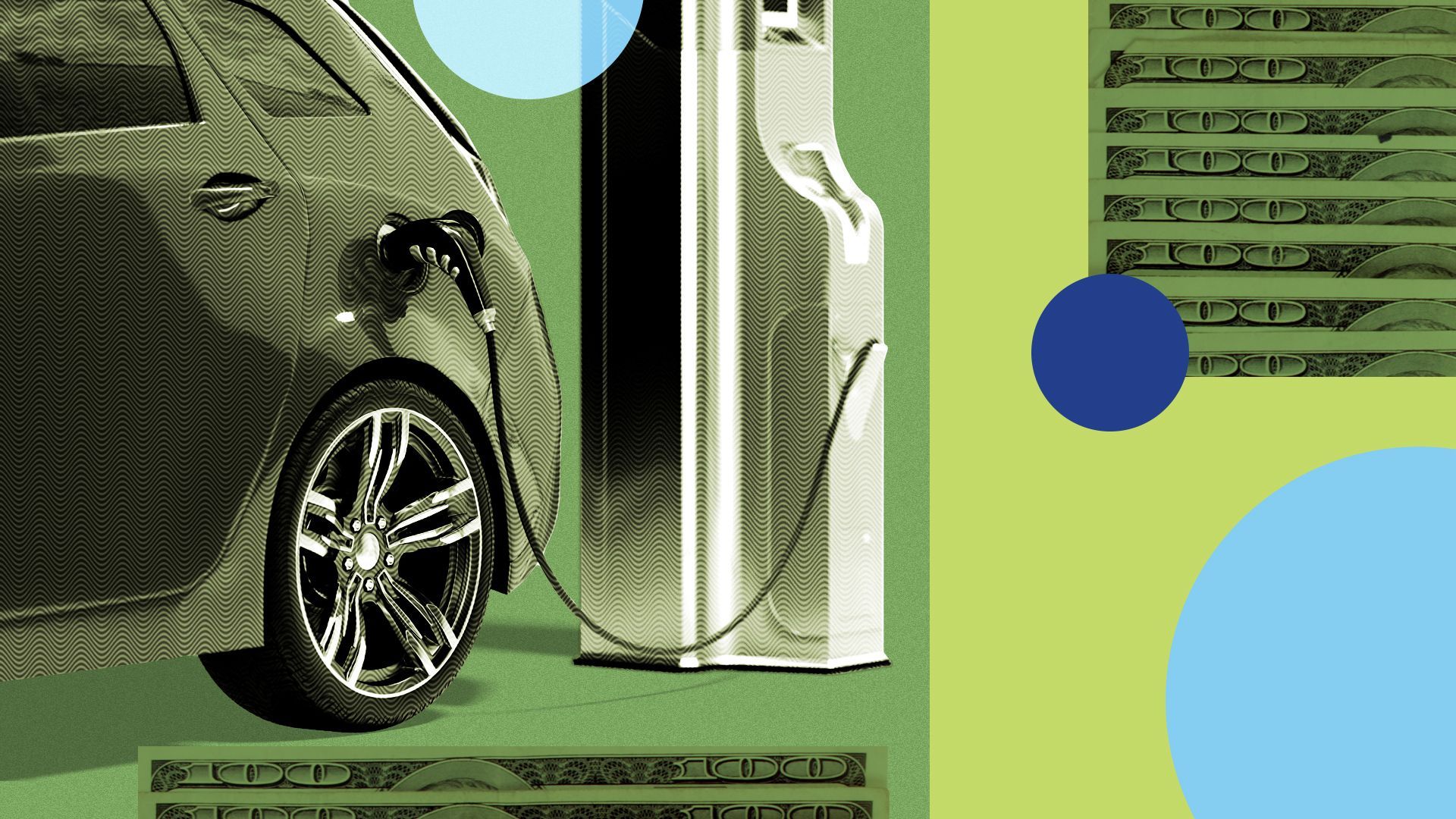 Illustration of an electric vehicle plugged in to a charging station.