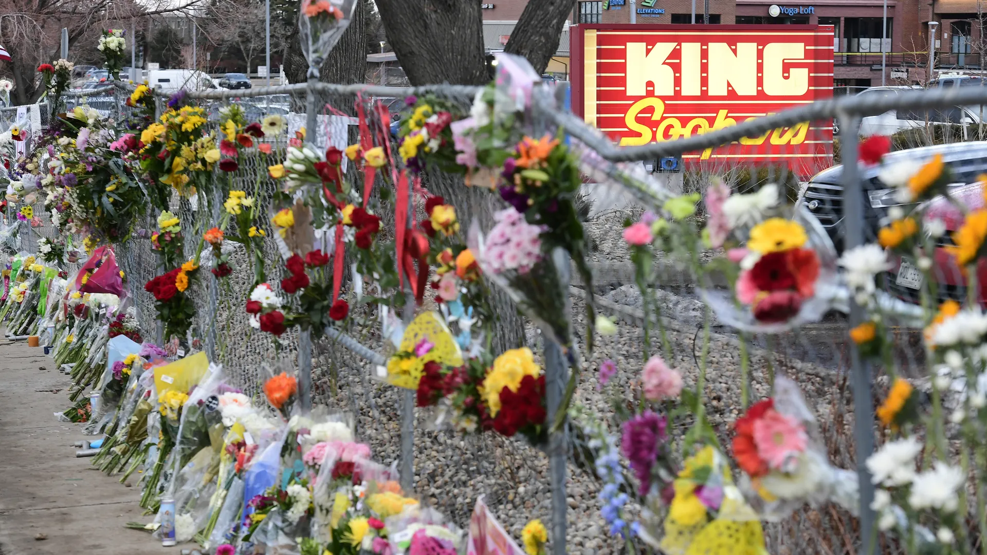 The memorial at the King Soopers on Table Mesa in Boulder in March 2021. Photo: Helen H. Richardson/MediaNews Group/Denver Post via Getty Images
