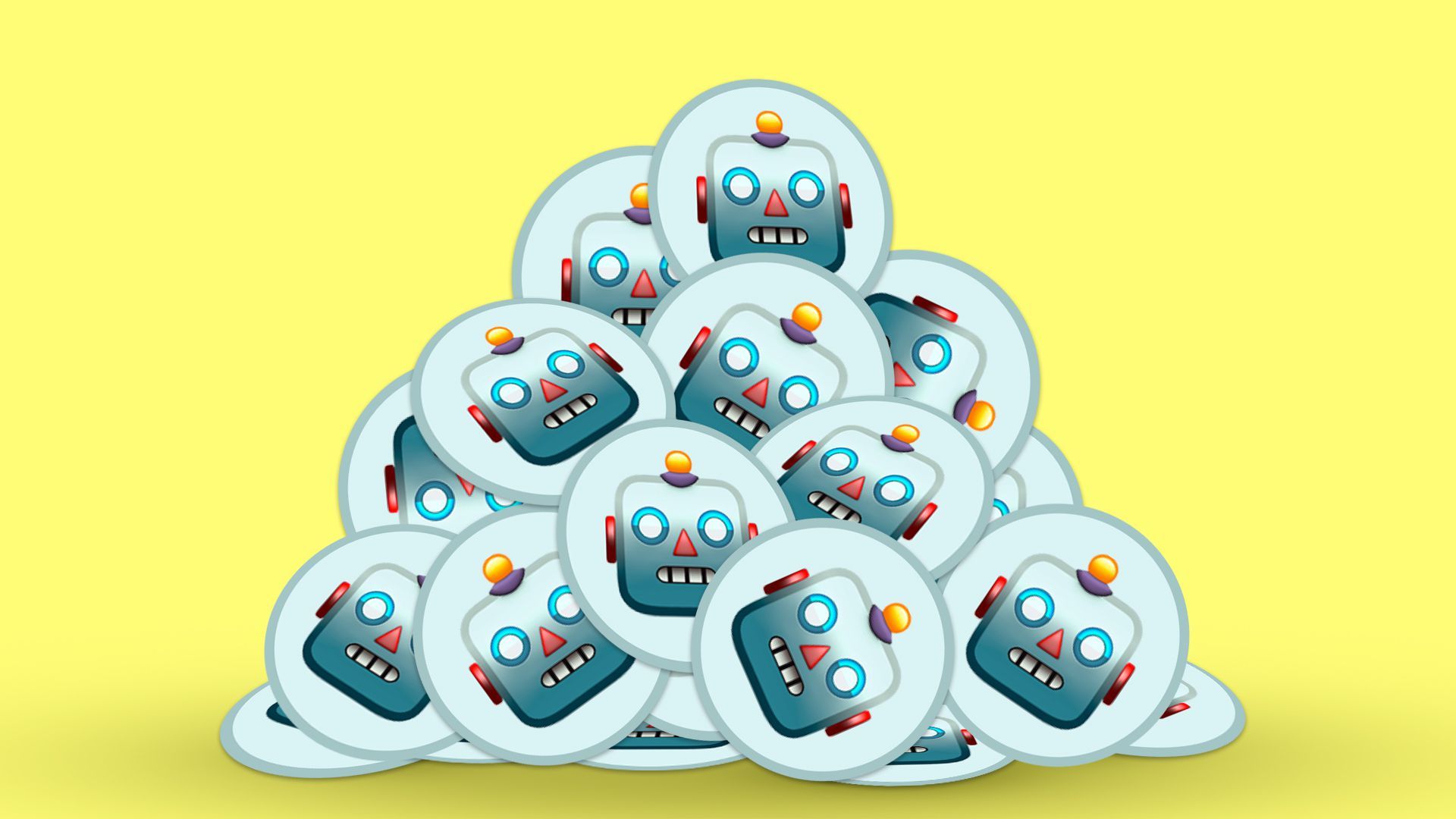 Illustration of robot profile pictures stacked in a pile