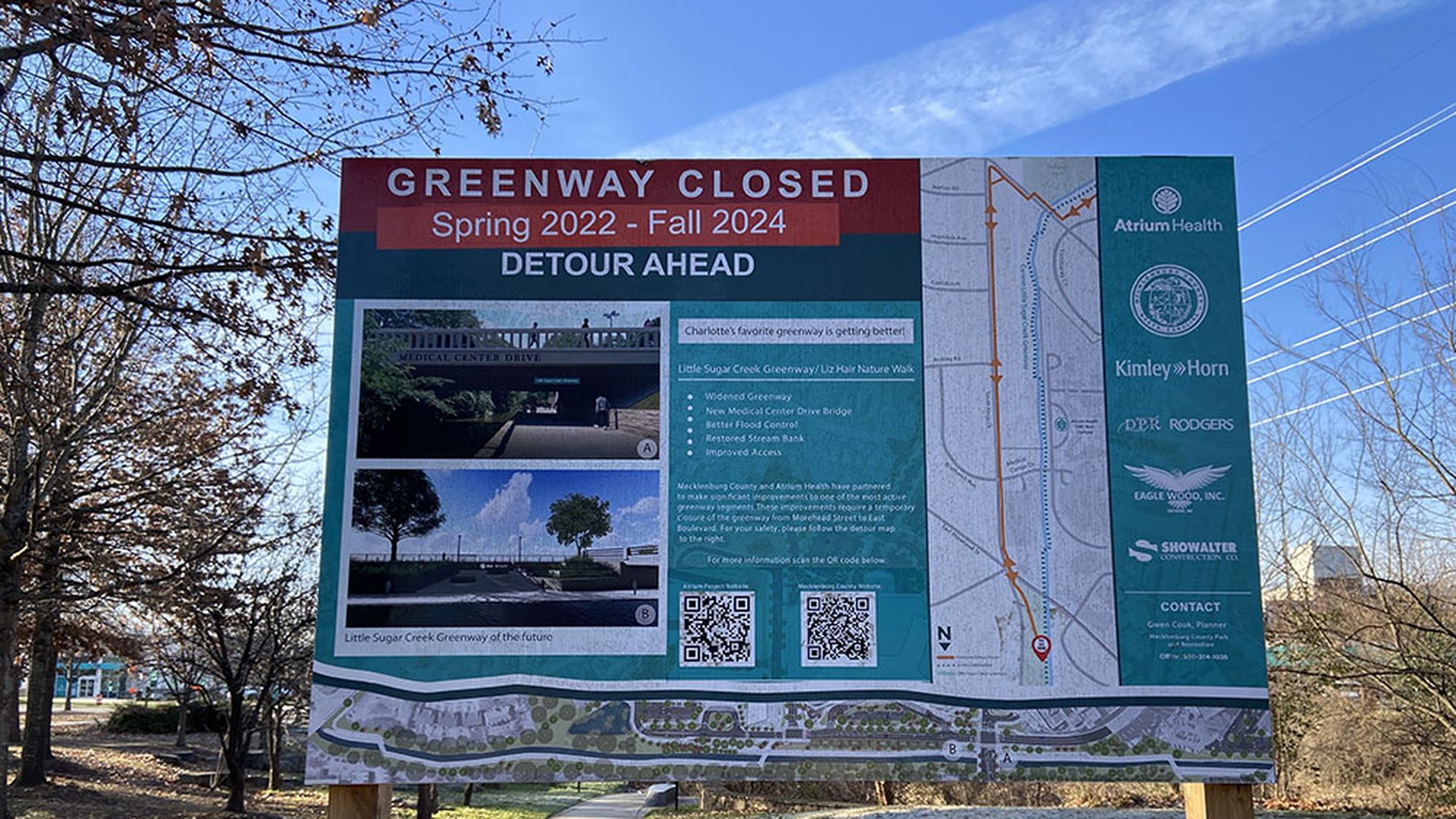 Little Sugar Creek Greenway from Morehead Street to Freedom Park is expected to reopen this fall. Photo: Ashley Mahoney/Axios