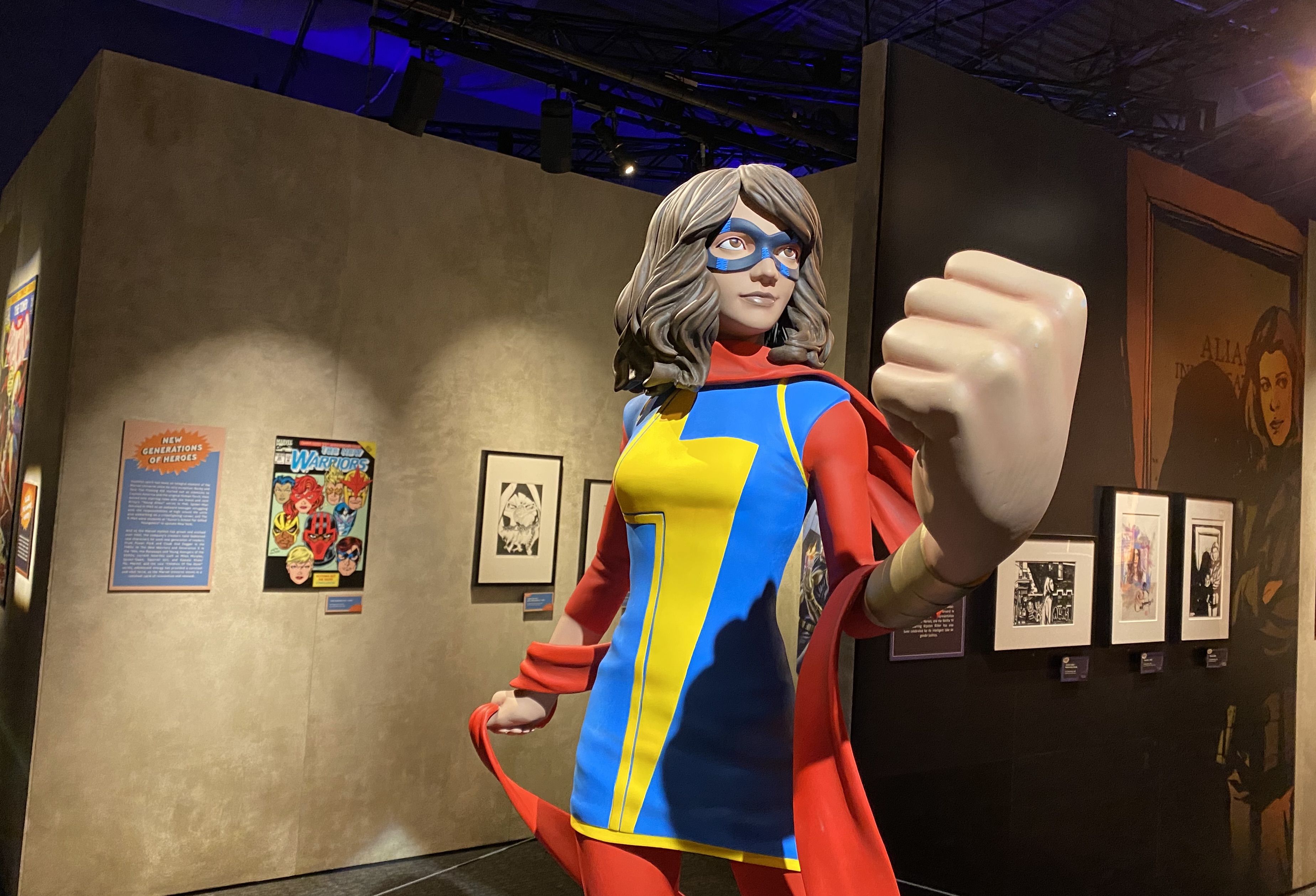 A replica of Ms. Marvel with a giant fist