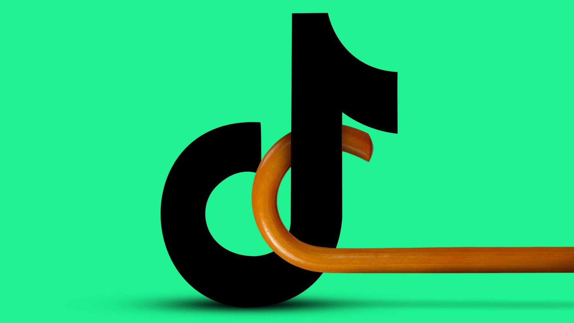 Illustration of the TikTok logo being pulled away by a cane