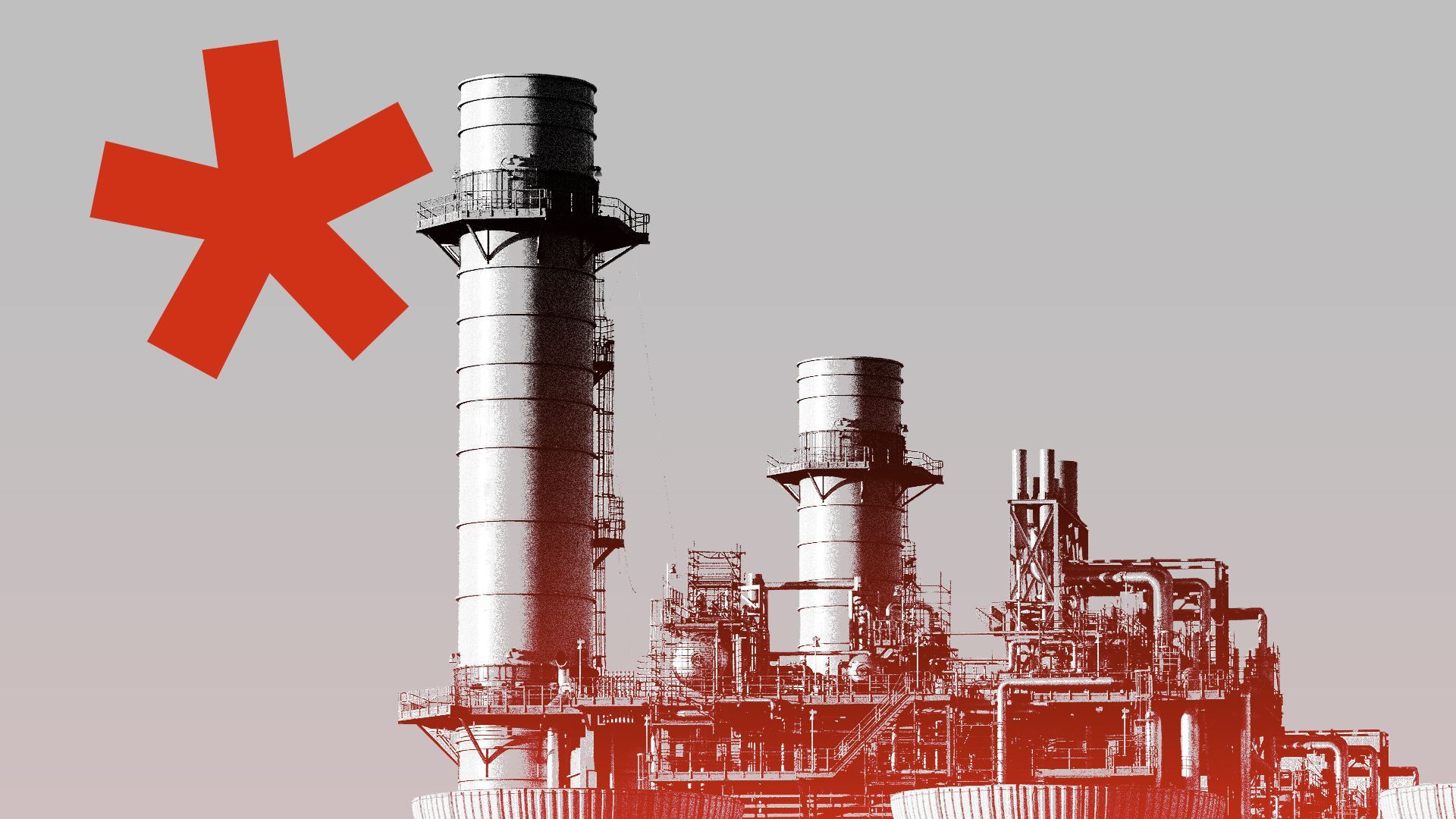 Illustration of a natural gas-fired power plant with a large asterisk