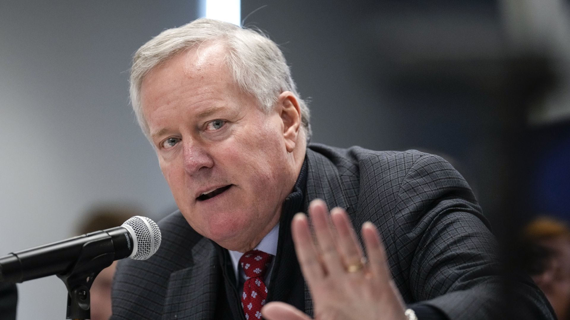  Mark Meadows speaks during a forum titled House Rules and Process Changes for the 118th Congress at FreedowmWorks headquarters on November 14, 202
