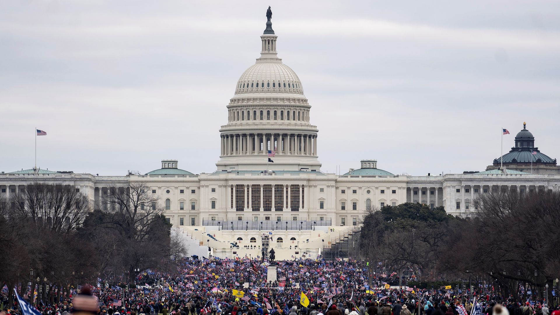 Supporters of U.S. President Donald Trump gather in front of the U.S. Capitol building in Washington, D.C., the United States on Jan. 6, 2021.