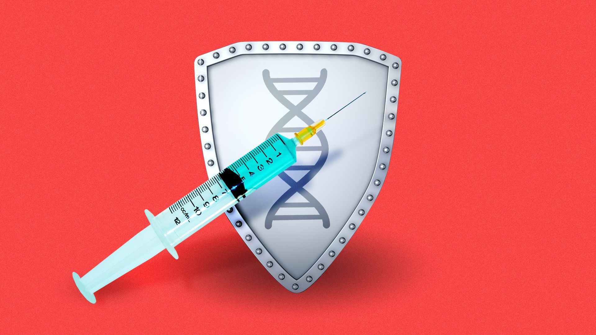 Illustration of a shield with DNA and a syringe