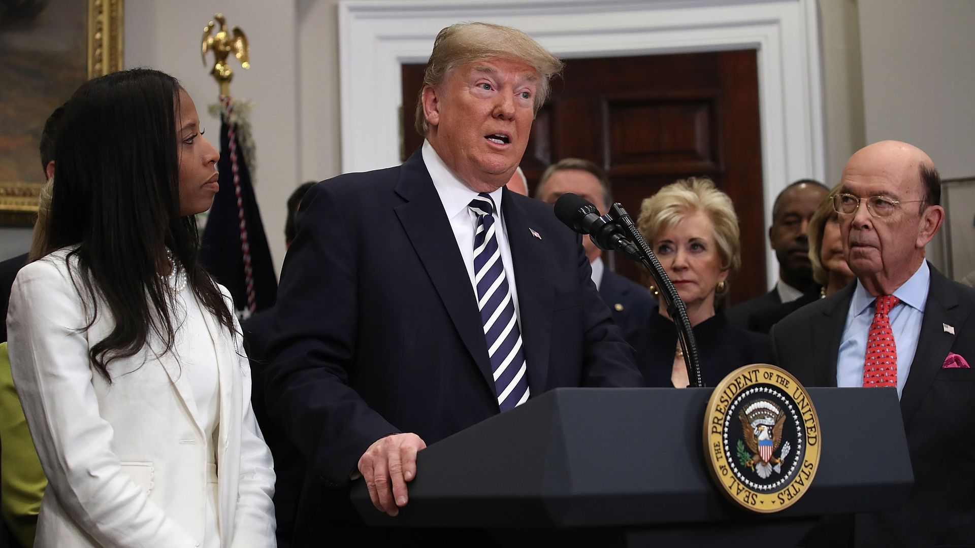 President Trump speaks about the cancelled summit with North Korean leader Kim Jong-un during a bill signing ceremony in the Roosevelt Room of the White House on May 24, 2018.