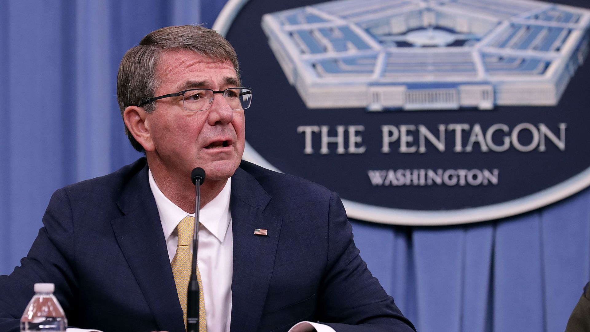 Former Defense Secretary Ash Carter holds a news conference at the Pentagon in 2017. 